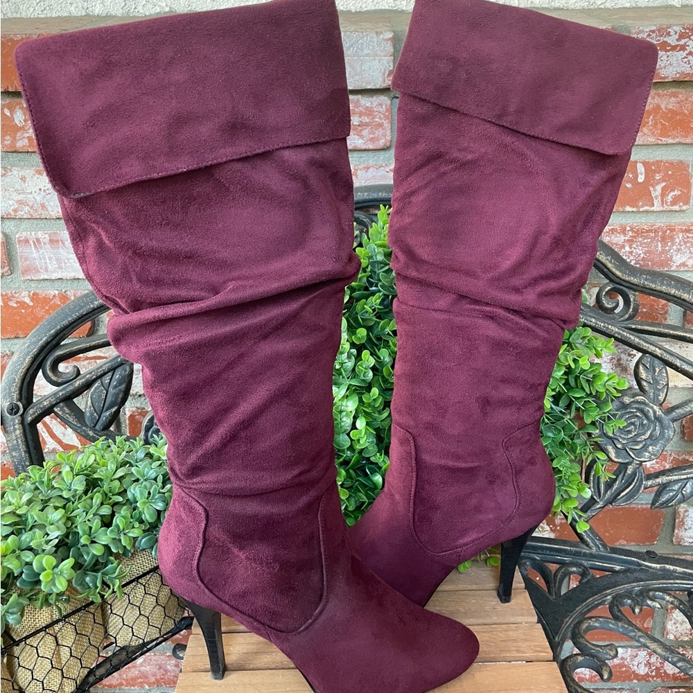 Skechers Over The Knee Cuffed High Heel Boots; Burgundy Suede; “Izzy”; Size 9.5
